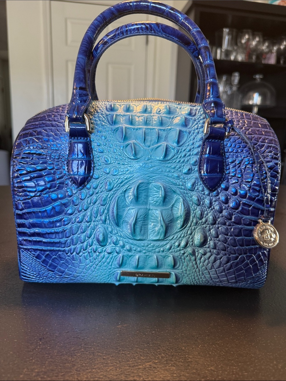 Brahmin Blue Ombre Croc-Embossed Dome Satchel